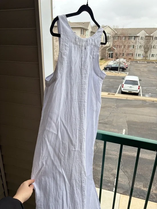 🆕DKNY Pure White Linen Maxi Dress Sleeveless Side Slit Summer Dress Size S Chic - Picture 7 of 15